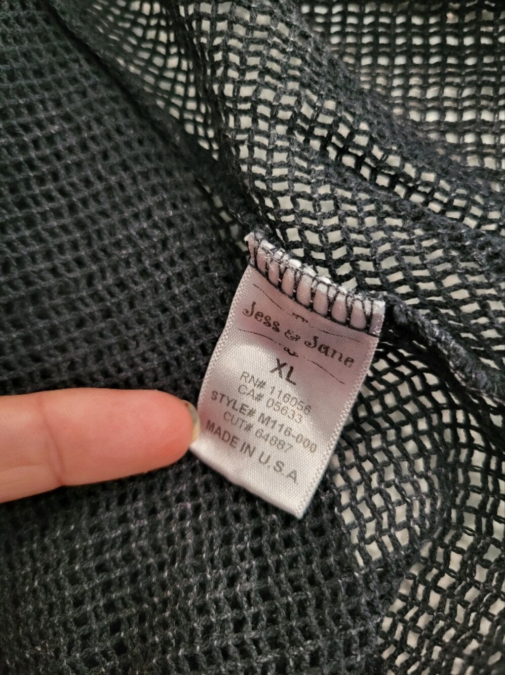 Jess & Jane Mineral Wash Charcoal Cotton Mesh Button Front Lagenlook Cardigan - Picture 4 of 8